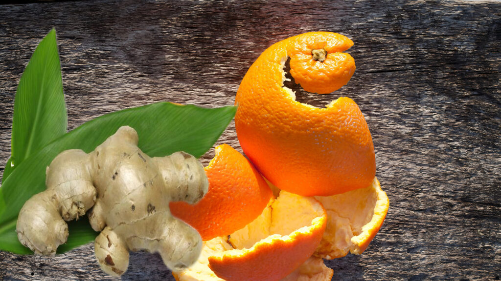 cáscara de mandarina y el jengibre